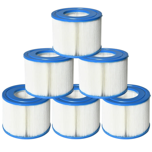 Set of 6 Filters for Inflatable Pools and Spas in Non-Woven Fabric, Ø10.5x8cm, Blue and White