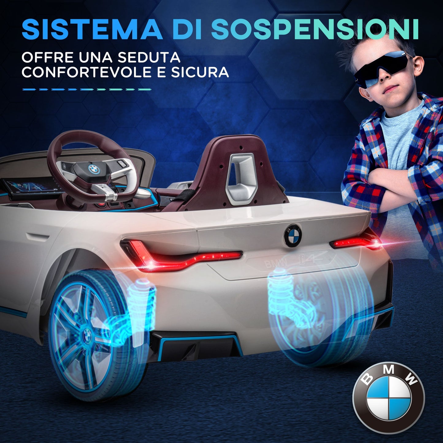 BMW - Electric Car for Children 3-6 Years with BMW License with Remote Control, and Headlights, 115x67x45 cm, White