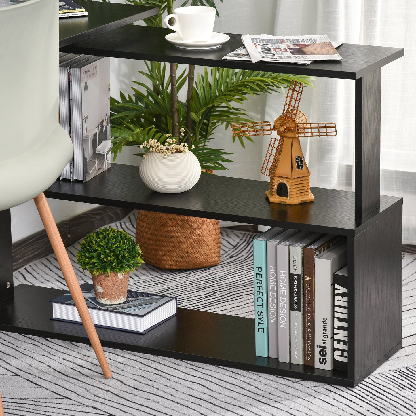 Corner Desk with 360° Swivel Top and 5 Shelves, 120x110x74.5 cm, Black