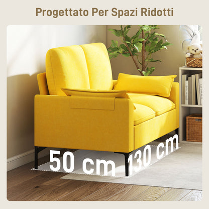 Modern 2-Seater Sofa with Cushions and Terry Fabric Upholstery, 130x77x84 cm, Yellow