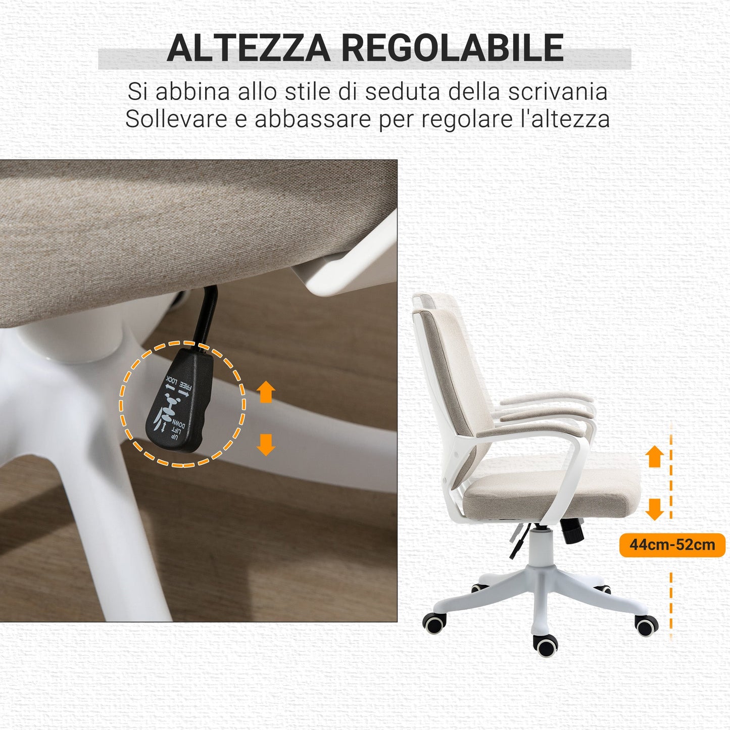 Ergonomic Office Chair with Adjustable Height and Rocking Function, 62x69x92-100cm, Beige