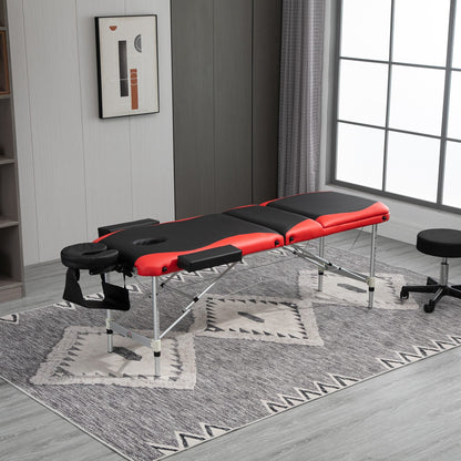 Foldable Massage and Beauty Table with Adjustable Height, Professional Massage Bed in Aluminum and Plastic, 215x60x61-84 cm, Black and Red