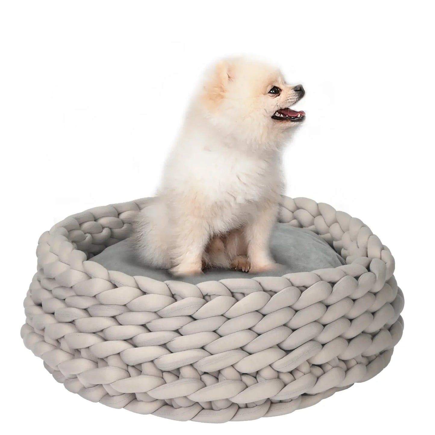 COZZY Round Grey Raised Pet Bed with Washable Cushion