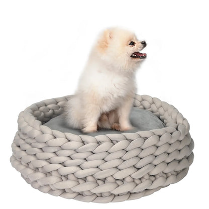 COZZY Round Grey Raised Pet Bed with Washable Cushion