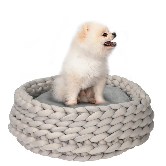 COZZY | Round Raised Washable Dog and Cat Bed in PP Cotton, Padded Cushion, Φ50x19cm, Grey