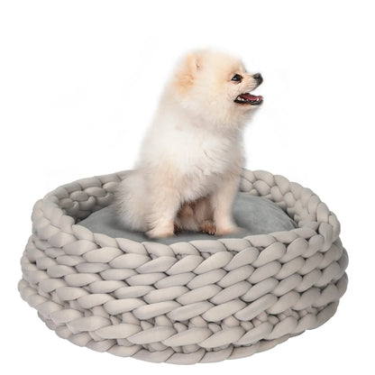 COZZY | Round Raised Washable Dog and Cat Bed in PP Cotton, Padded Cushion, Φ50x19cm, Grey