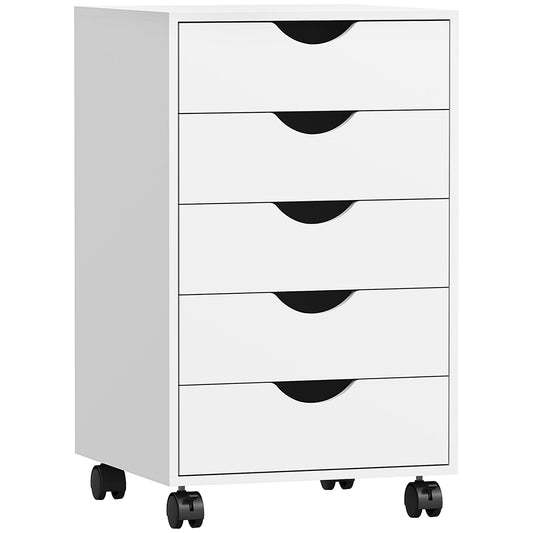 5-Drawer Office Chest with Swivel Casters with Brakes, 40x40x67 cm, White