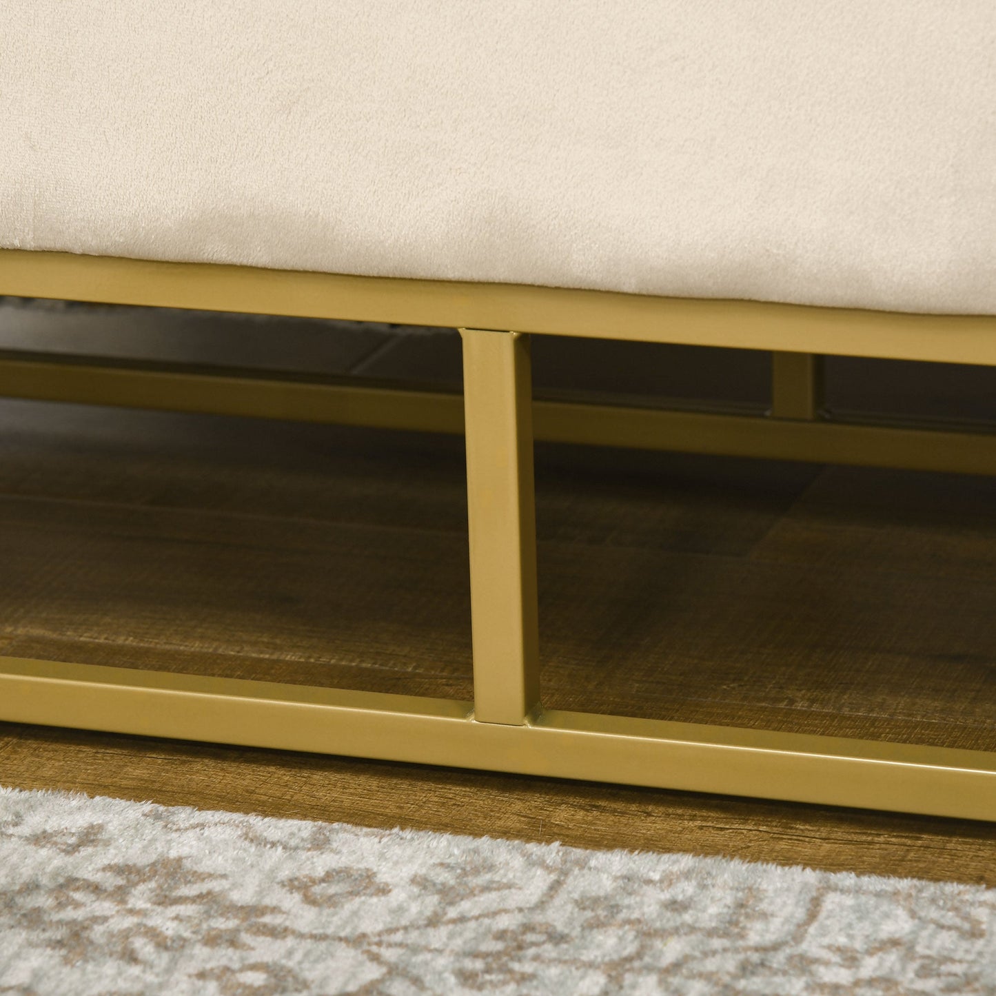 Rectangular Storage Bench with Padded Seat and Steel Legs, 110x44x49 cm, Beige
