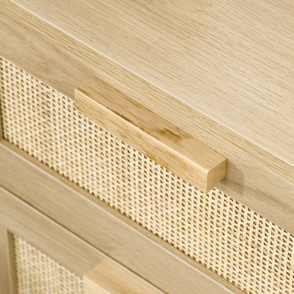 Boho Style Bedroom Nightstand with 2 Drawers, 40x40x56cm, Natural Wood Color