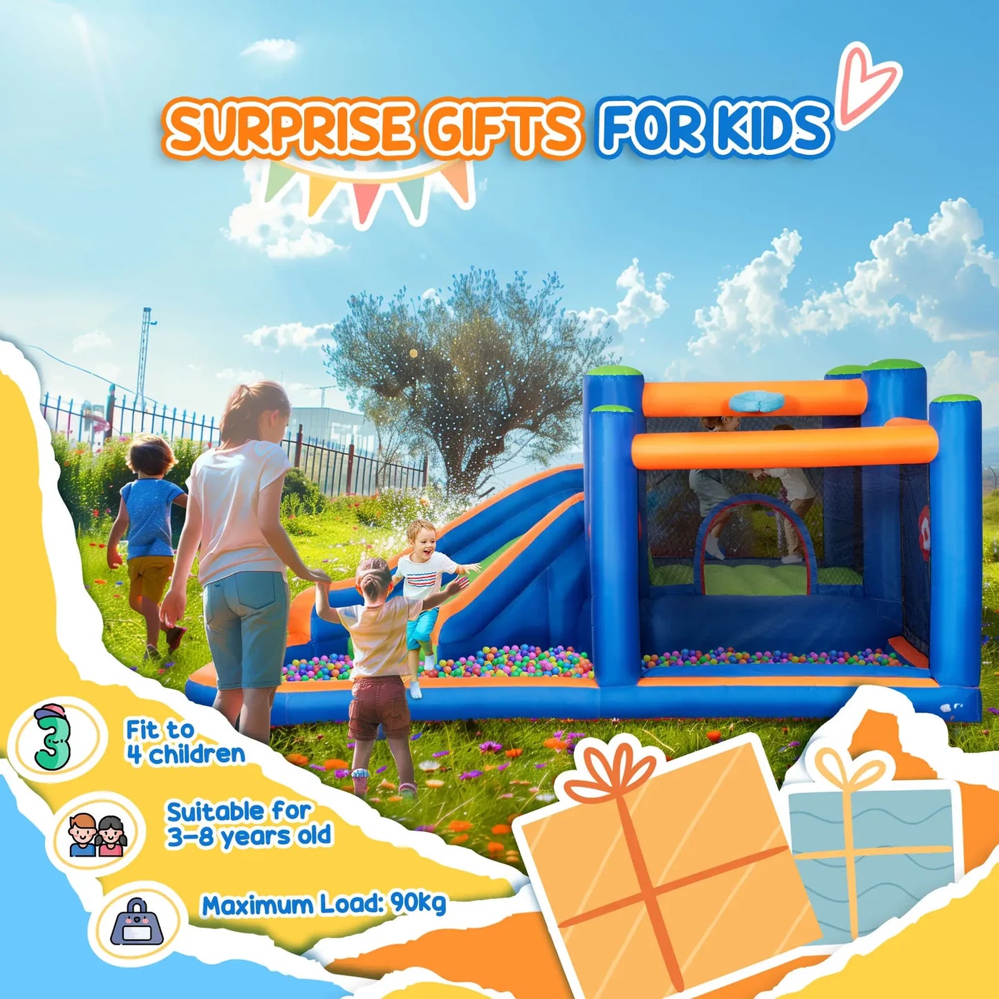 Inflatable Kids’ Castle with Slide, Trampoline & Pool