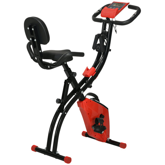 Folding Exercise Bike, 8 Level Adjustable Magnetic Resistance, Fitness Bike with Heart Rate Sensor, Arm Bands, LCD Screen, Red