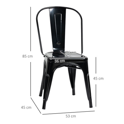 Set of 4 Industrial Style Stackable Steel Kitchen Chairs, 45x53x85cm, Black