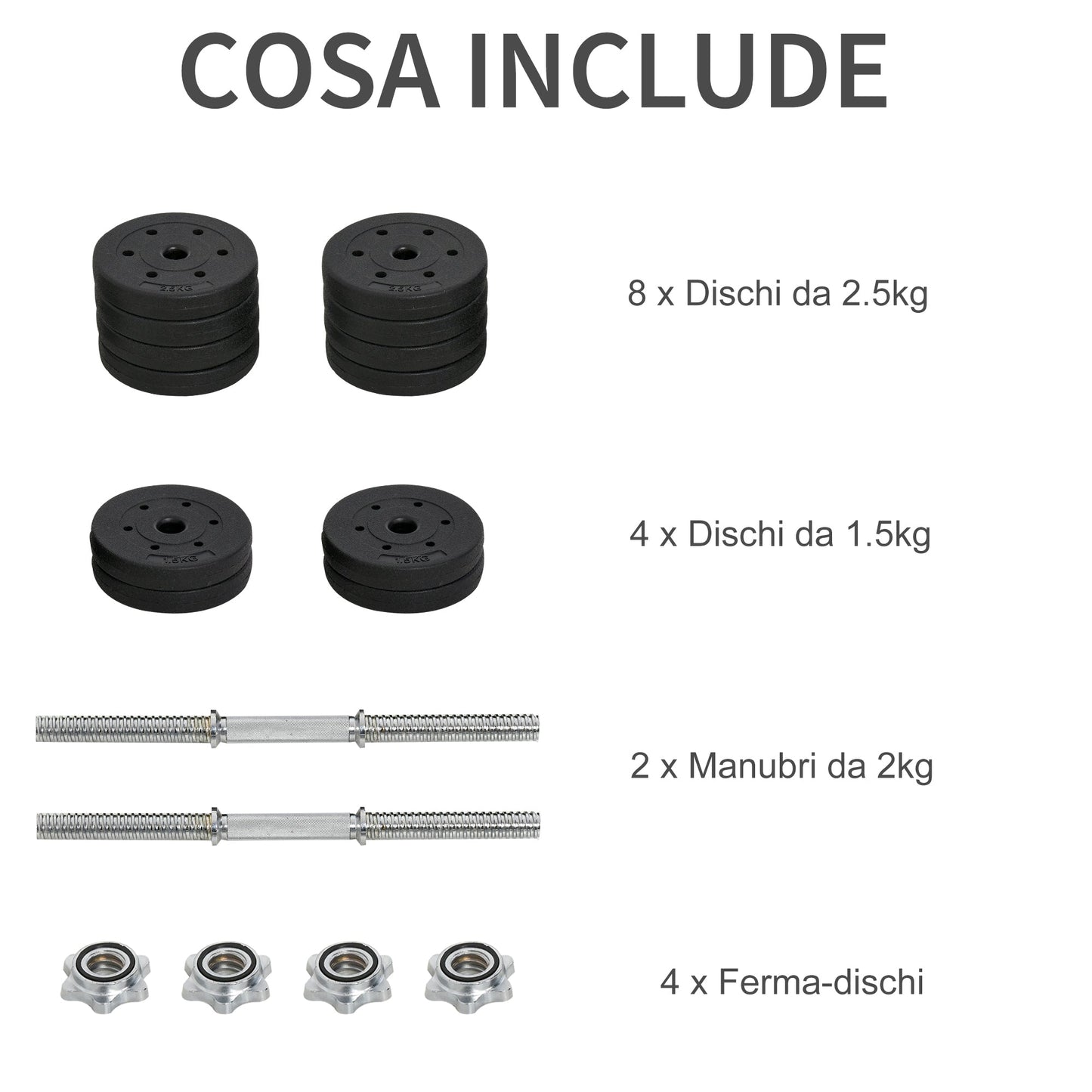 30kg Dumbbell Set (8 x 2.5 kg, 4 x 1.5 kg), Gym Weights with 12 Discs and 2 x 2 kg Dumbbells for Home Training, Black