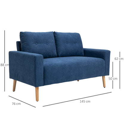 Nordic Style Modern Quilted 2 Seater Sofa, Polyester and Wood, 145x76x88 cm, Blue