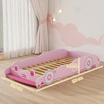 Car-Shaped Children's Bed with Raised Safety Sides for 3-5 Year Olds, 140x70 cm, Pink
