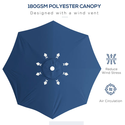 Adjustable Height Garden Umbrella in Metal and Polyester, Ø292x242 cm, Dark Blue