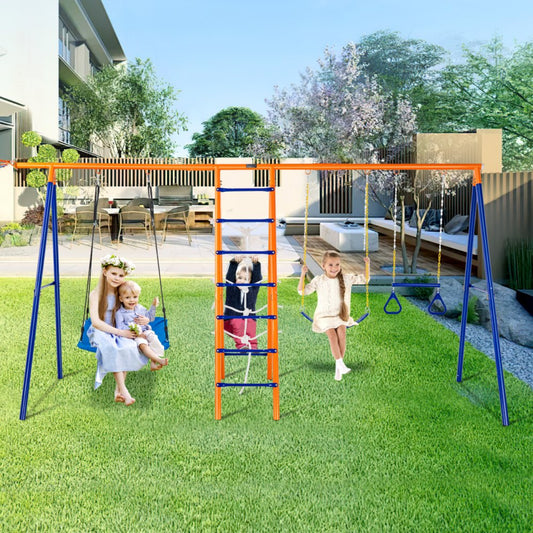 6-in-1 swing set with basketball hoop main image