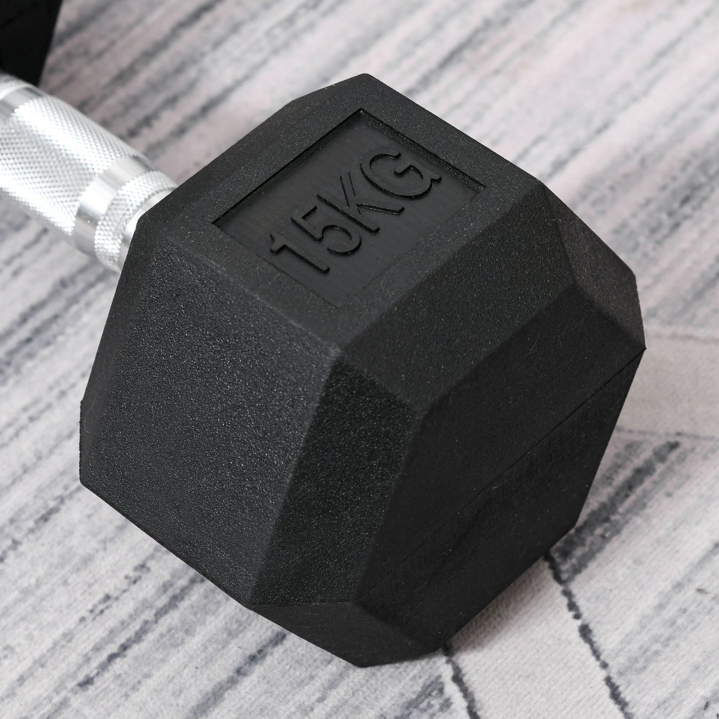 15 kg Hexagonal Dumbbell with Non-Slip Grip, Steel and Rubber, Ø15.5 x 33.6 cm, Black