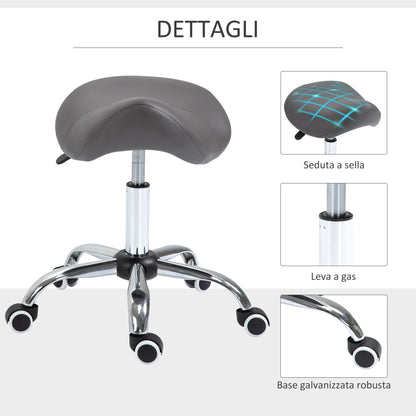 Saddle Stool with Wheels and Adjustable Height for Hairdressing and Tattoo Shops, 52x53x49-61cm Grey