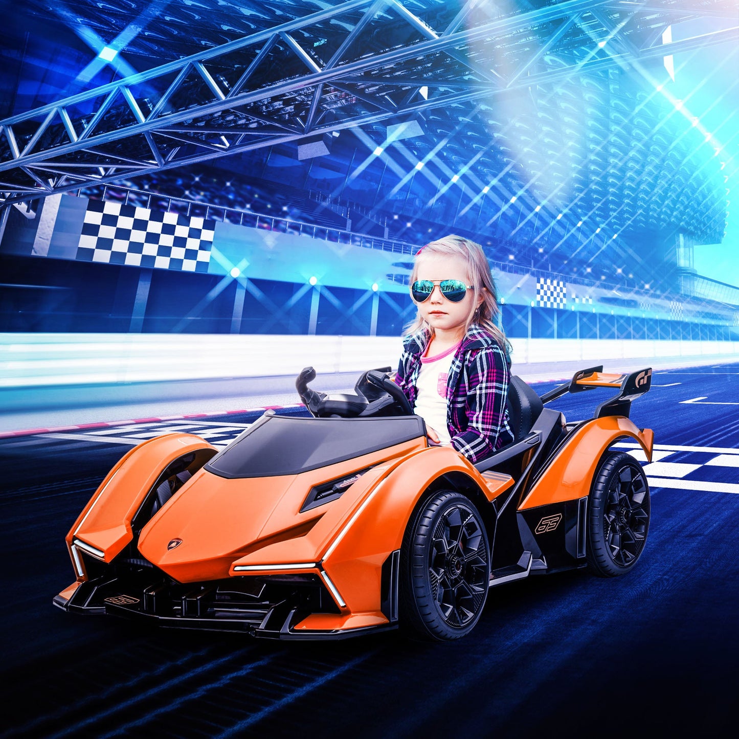 Lamborghini Children's Electric Car with Remote Control, LED Headlights and Music, Ages 3+ Years, Orange