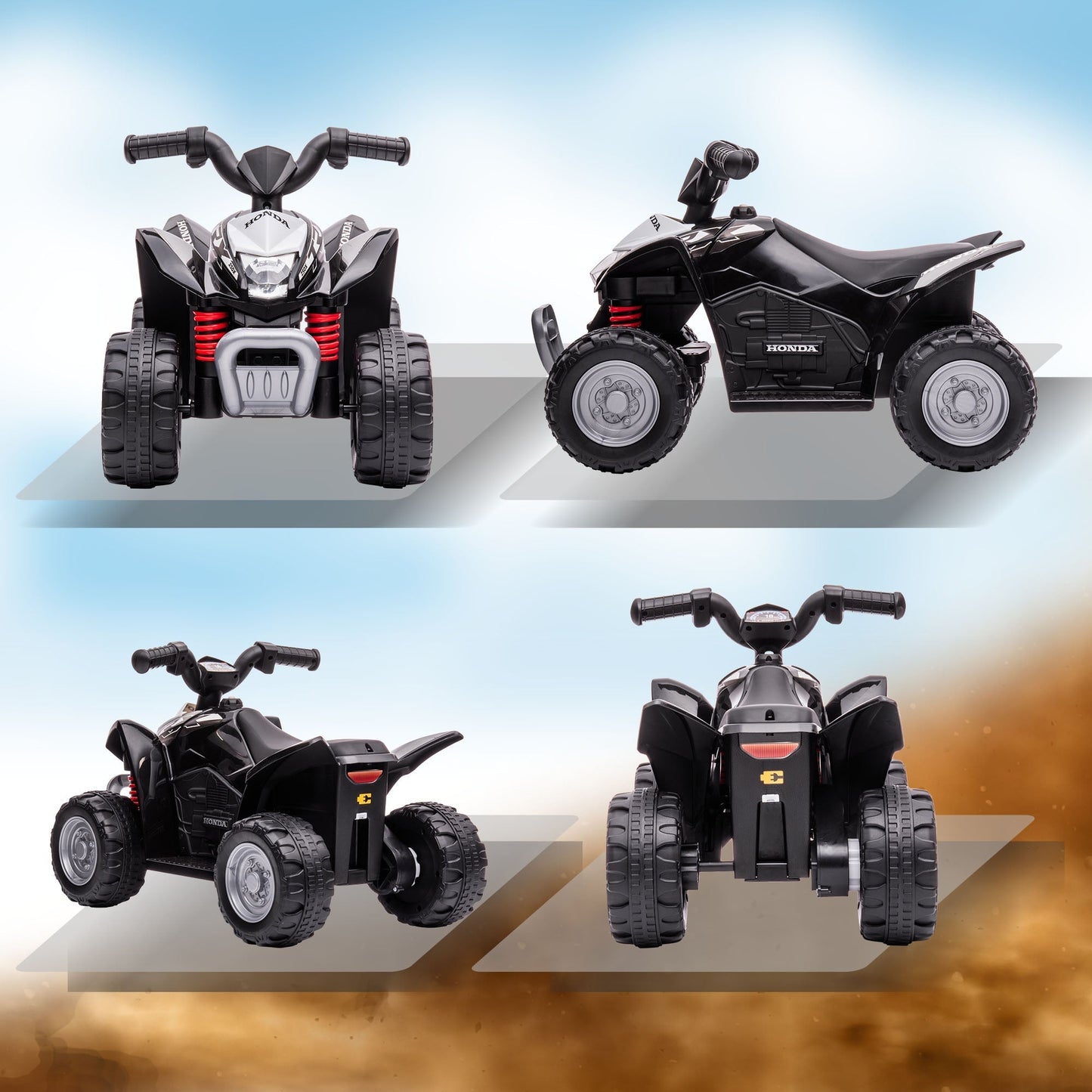 Electric Quad Bike for Children 18-36 Months with LED Lights, Horn and Pedals, 65.5x38.5x43.5 cm, Black