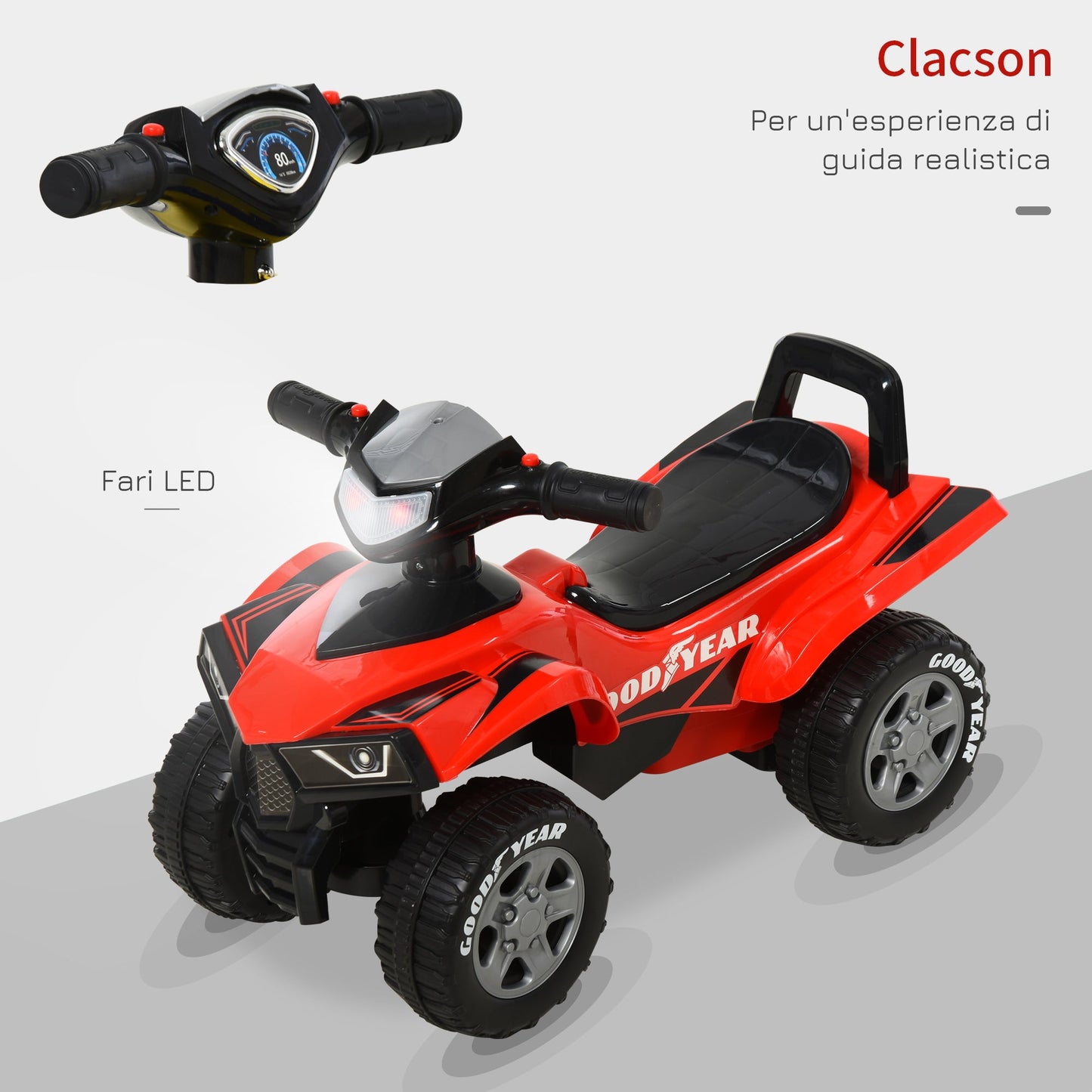 GOODYEAR Licensed Quad Bike Toy for Children 18-36 Months with Realistic Lights and Sounds, Red and Black, 60x31x42cm