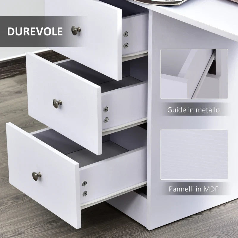 Computer Desk for Bedroom and Office with Drawer Unit and Wooden Storage Shelves 120x49x72cm White