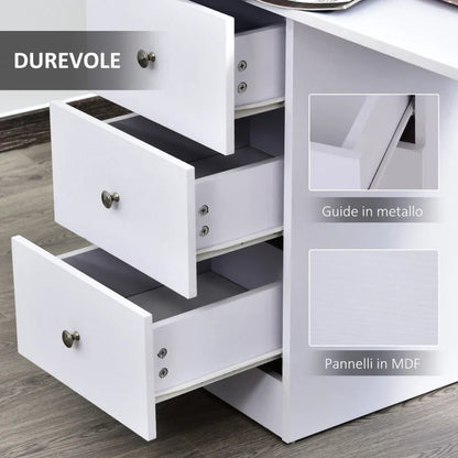 Computer Desk for Bedroom and Office with Drawer Unit and Wooden Storage Shelves 120x49x72cm White