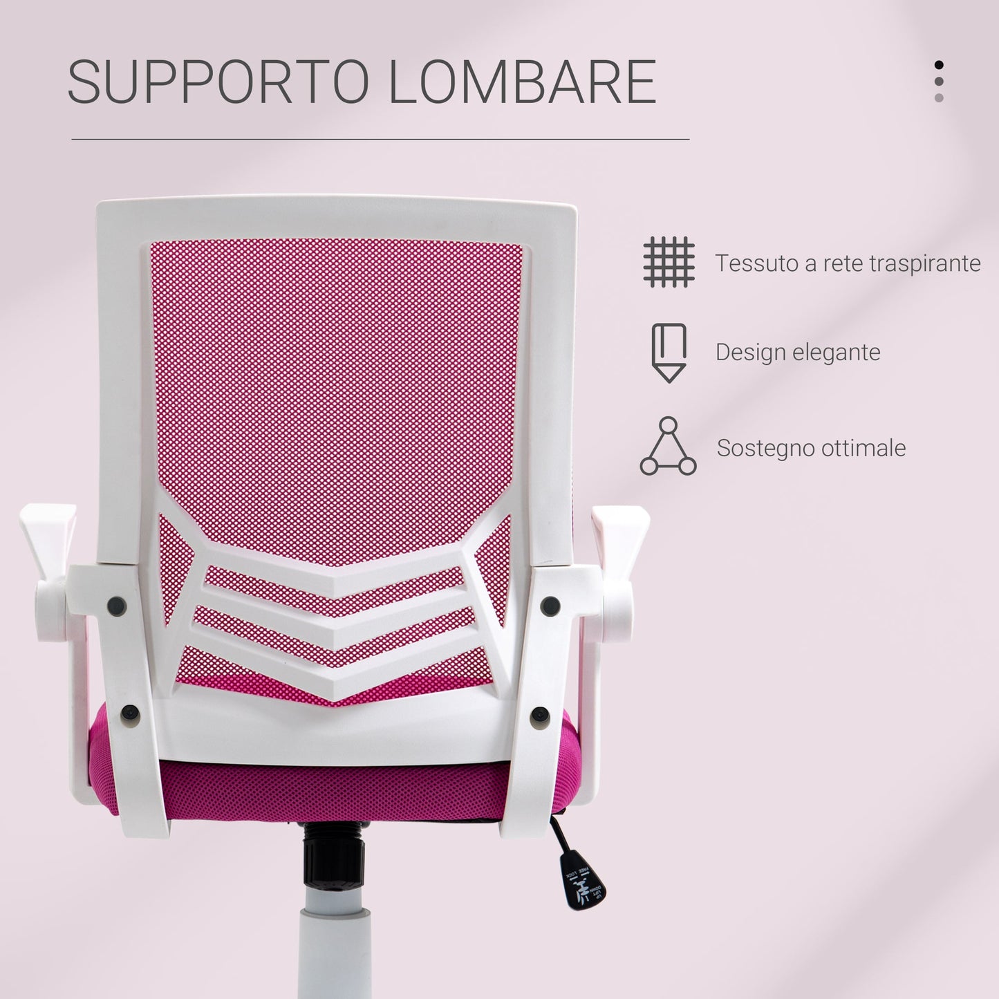 Ergonomic Office Chair with Lumbar Support, Folding Armrests, Breathable Mesh Swivel Desk Chair with Reclining Backrest and Adjustable Height, 120kg Capacity, Pink