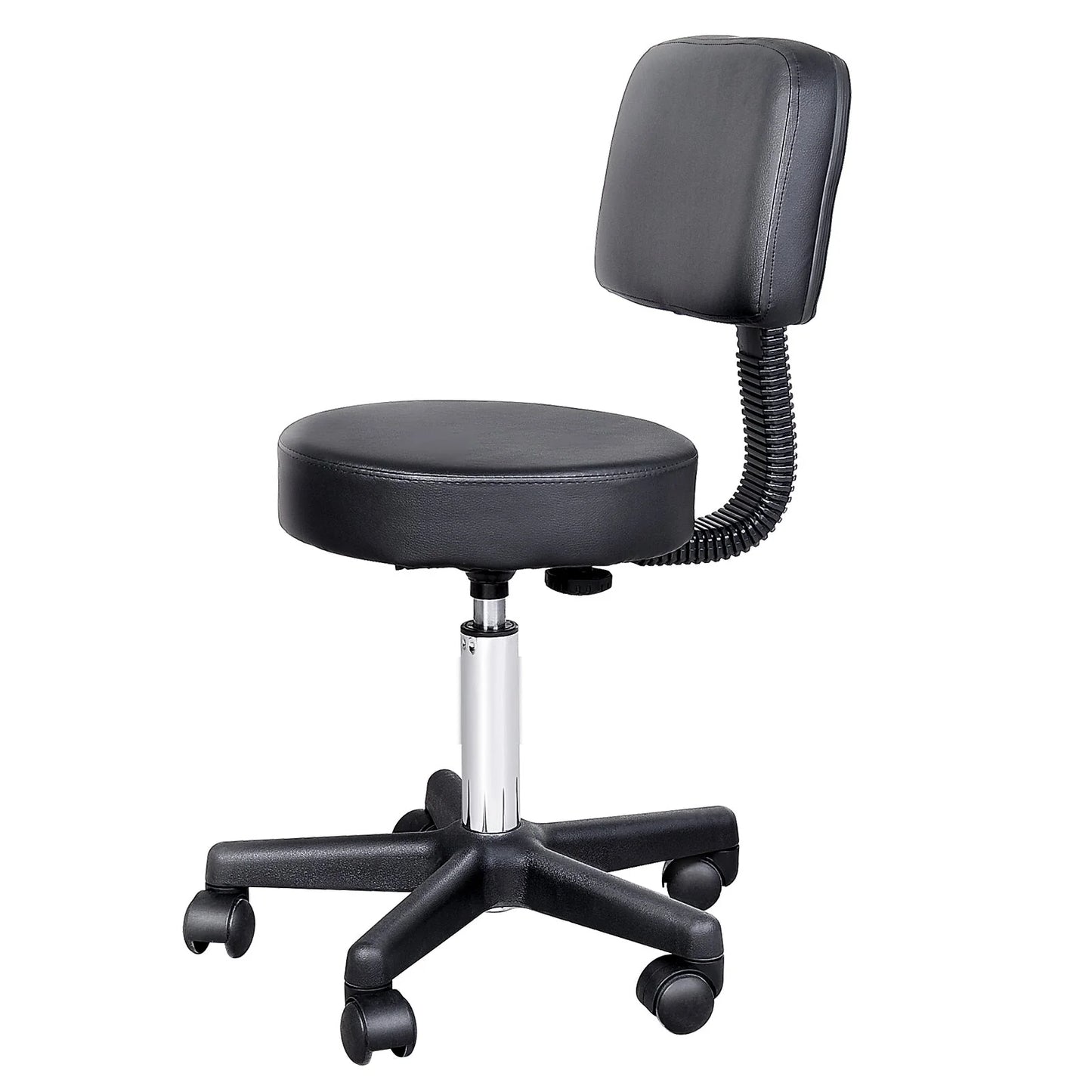 Height‑Adjustable Swivel Stool with Backrest – Black PU Leather