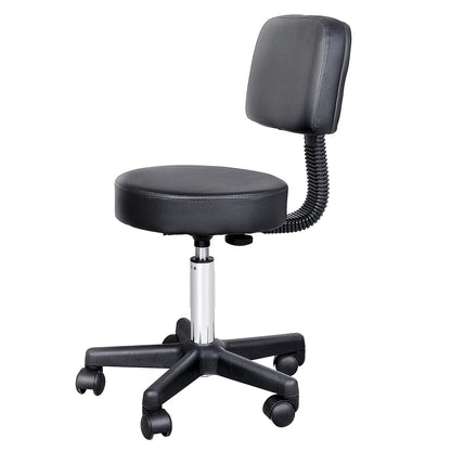 Height‑Adjustable Swivel Stool with Backrest – Black PU Leather