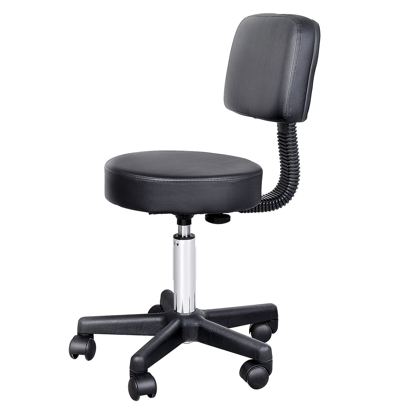 Swivel Stool with Backrest, Height-Adjustable Faux Leather Living Room Chair, Black