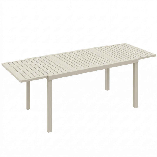 Extendable Garden Table for 6-8 People, Aluminum with Slatted Top, White