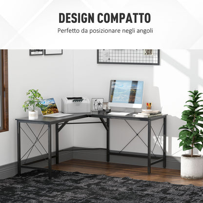 Desk spacious corner of wood and metal, black