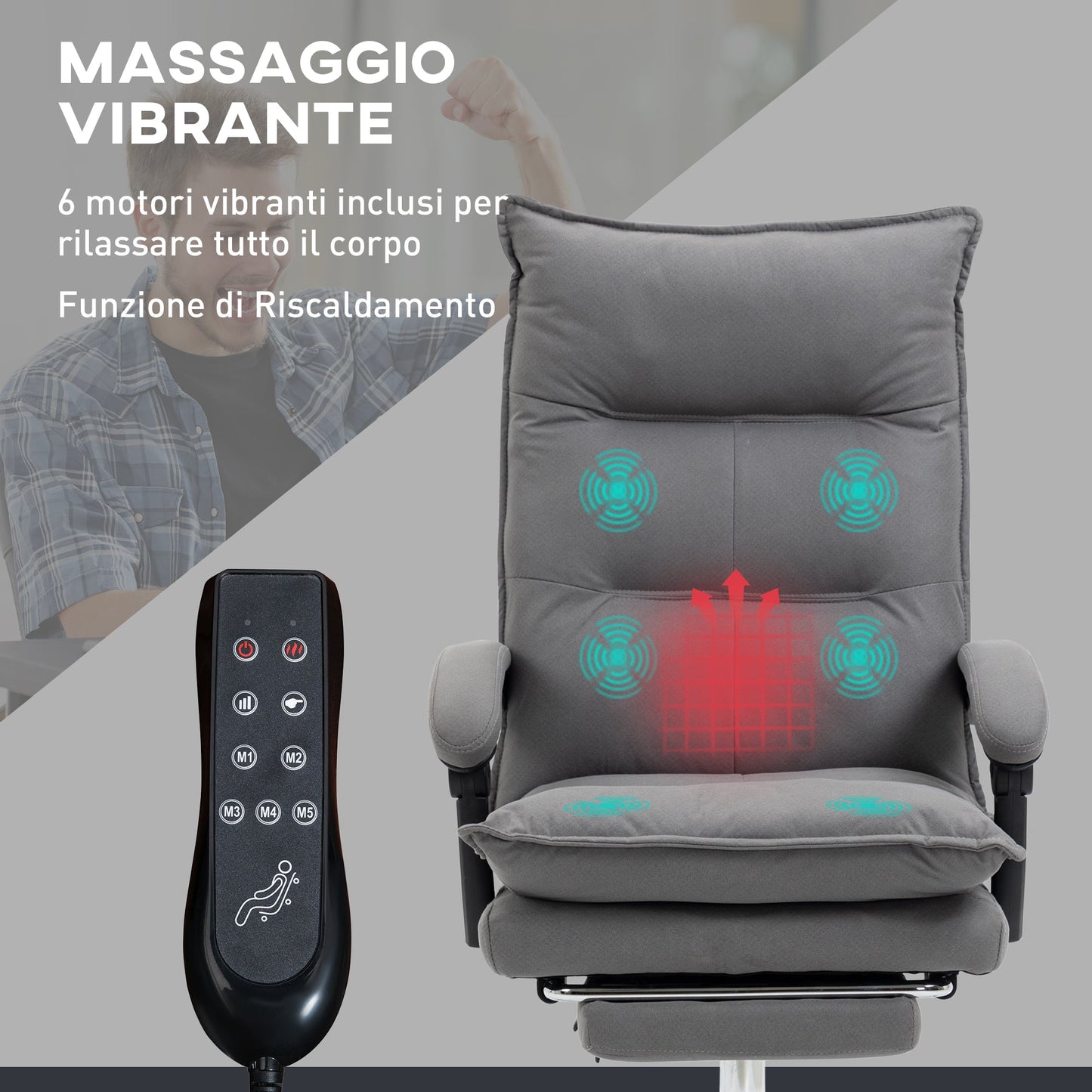 Heated Massage Office Chair, 155° Reclining with Extendable Footrest, Grey