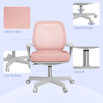 Ergonomic office chair and reclining at adjustable height with 5 wheels, 55x48x82.5-94.5 cm, pink