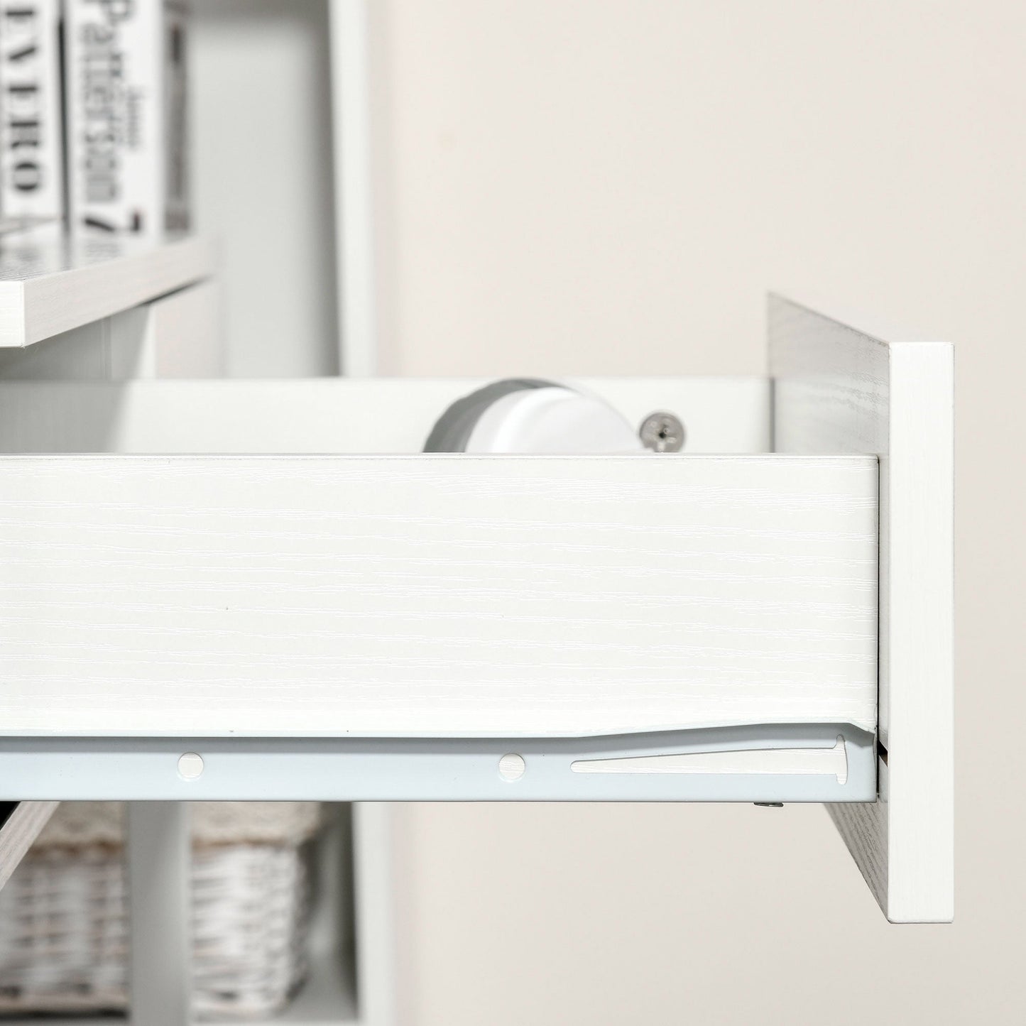 Space-Saving Desk Table for Bedroom and Office, Writing Desk with Drawers and Wheels, Double or Single Workstation, 100x36x88cm, White