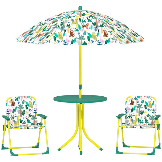 Kids Picnic Table and Chair Set with Green Umbrella
