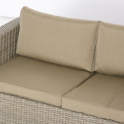 4 Piece Outdoor Rattan Lounge Set with 1 Sofa, 2 Armchairs and 1 Coffee Table, Khaki and Beige