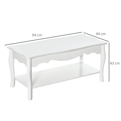 Coffee Table with Large Lower Wooden Storage Shelf, 94x44x43cm, White