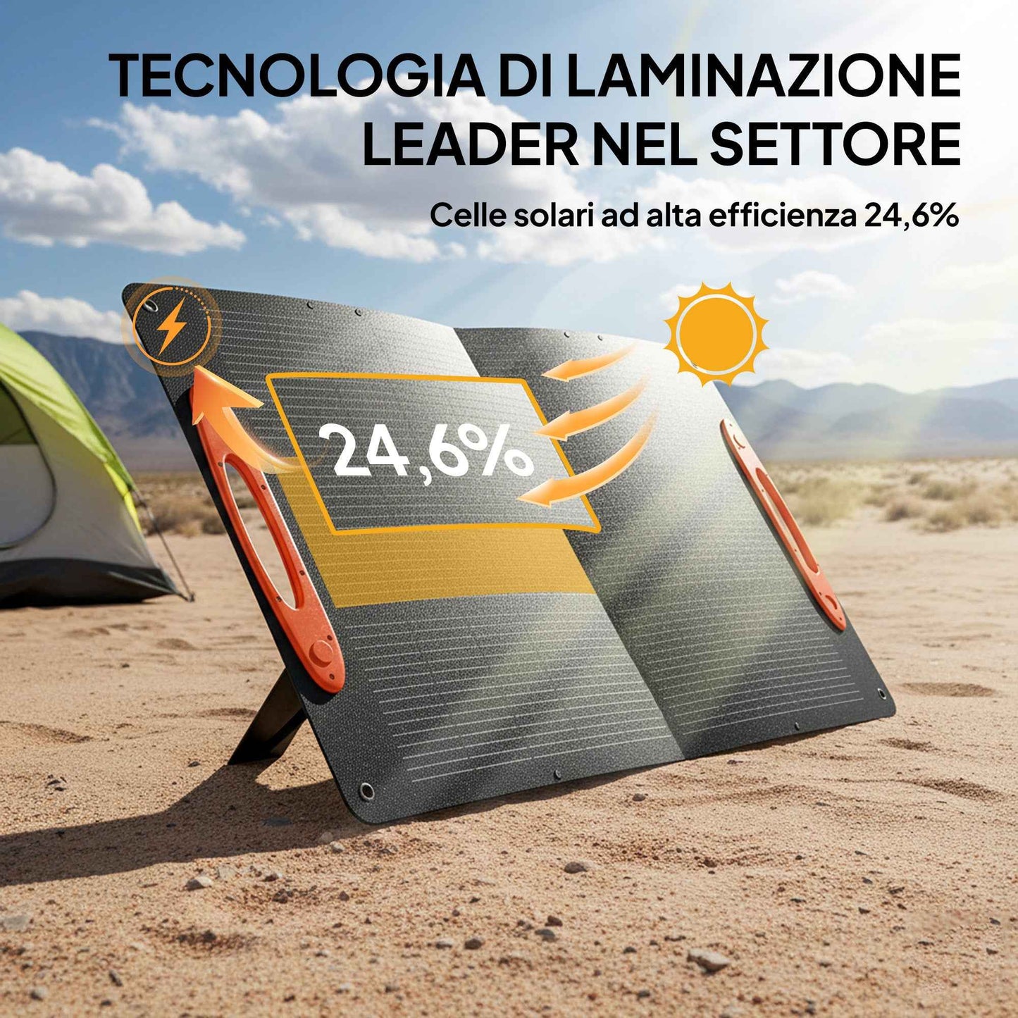 100W Foldable Solar Charger with USB-A and USB-C Ports for Fast Charging, IP67, Black