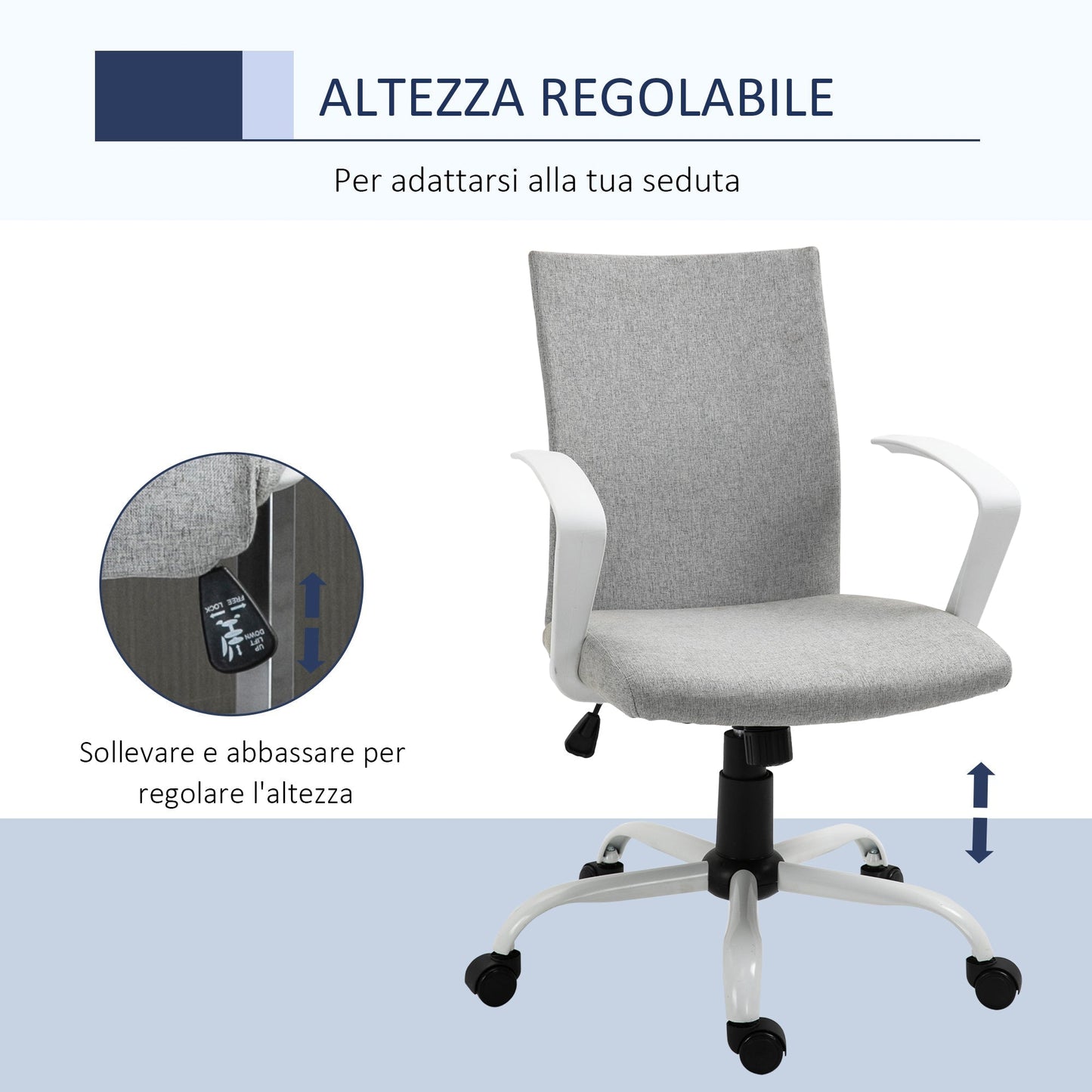 Ergonomic and swivel from office chair, adjustable height in Grey fabric, 61x61x89-99cm