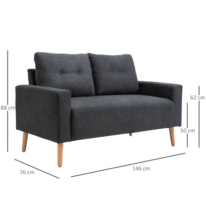 Nordic Style Modern 2-Seater Sofa with Quilted Fabric Backrest, 145x76x88 cm, Grey