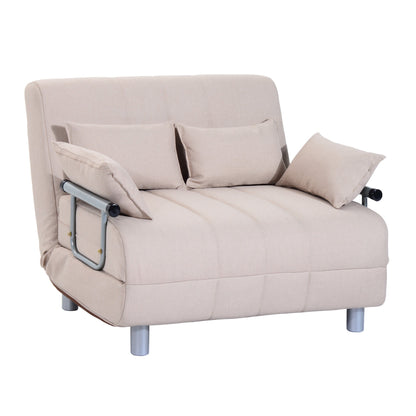3 in 1, 2 Seater Sofa Bed Convertible to Recliner with Adjustable Backrest and 4 Padded Cushions, 102x82x81 cm, Beige