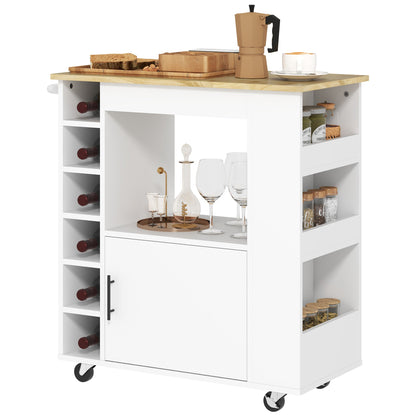 Kitchen Trolley with Wheels, Shelves, Cabinet and Bottle Rack, 83x40x83 cm, Oak