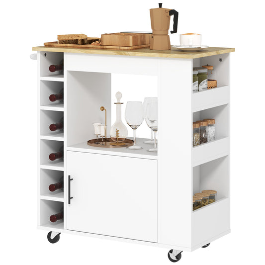 Kitchen Trolley with Wheels, Shelves, Cabinet and Bottle Rack, 83x40x83 cm, Oak