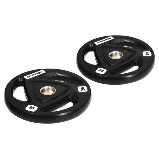Set of 2 20kg Steel Weight Discs with Rubber Coating for Barbell
