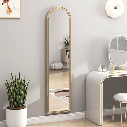 Full-Length Floor and Wall Mirror with Easel, Stone Effect and Arch Shape, 40x160 cm, Beige