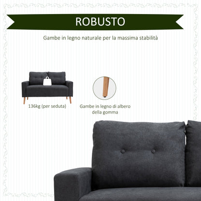 Nordic Style Modern 2-Seater Sofa with Quilted Fabric Backrest, 145x76x88 cm, Grey