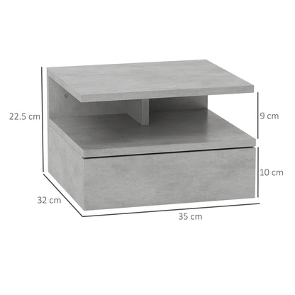 Set of 2 Suspended Bedside Tables for the Bedroom with Drawer and Wooden Shelf 35x32x22.5cm, Gray